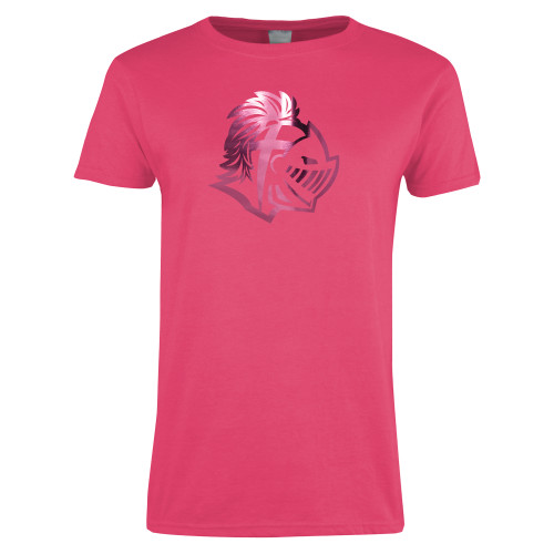  Womens Hot Pink Short Sleeve Tee - Warrior Helmet  Foil