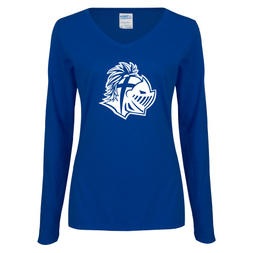  Womens Royal Long Sleeve V Neck Tee  - Warrior Helmet