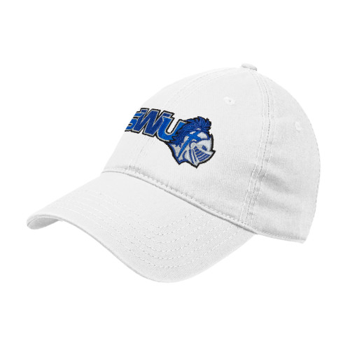  White Unstructured Adjustable Low Profile Hat - SWU w/ Knight