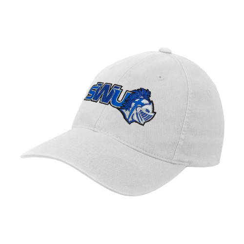  White Flexfit Structured Low Profile Hat - SWU w/ Knight