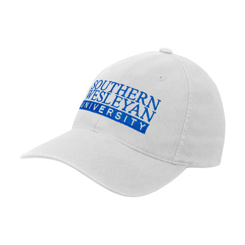 White Flexfit Structured Low Profile Hat - University Wordmark