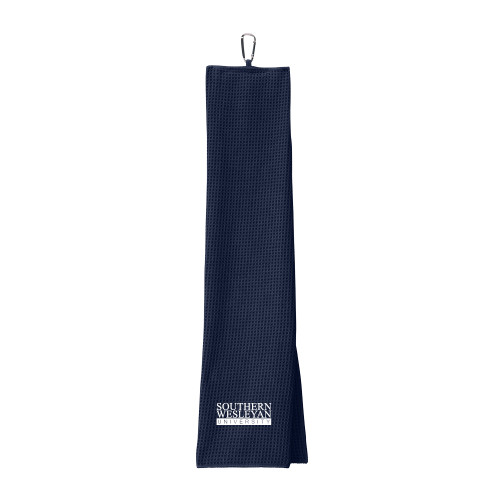  Navy Waffle Microfiber Golf Towel - University Wordmark