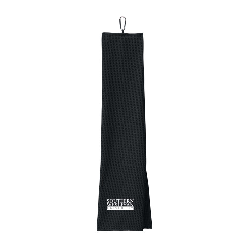  Black Waffle Microfiber Golf Towel - University Wordmark