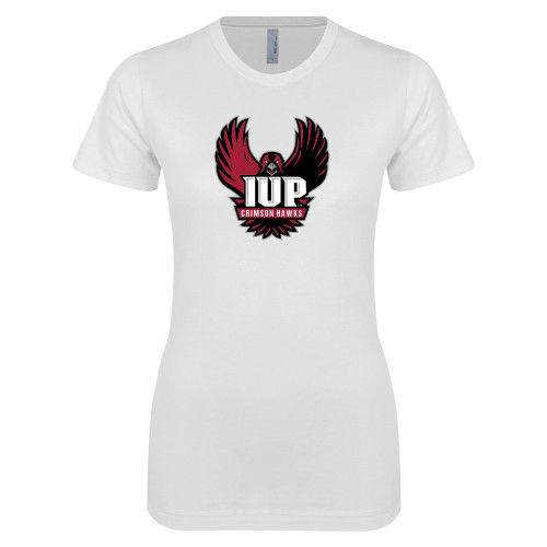  Next Level Womens White Boyfriend Tee - IUP Hawk Wings