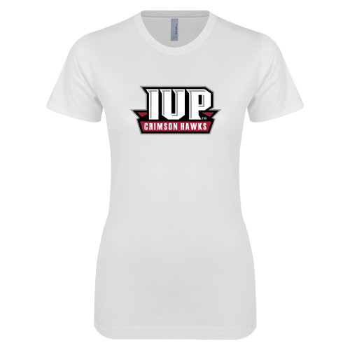  Next Level Womens White Boyfriend Tee - IUP Hawks Banner