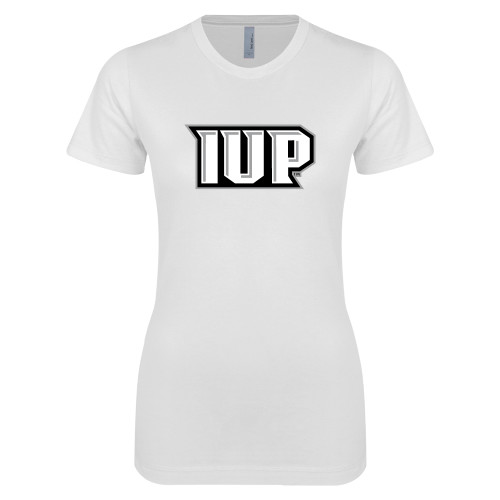  Next Level Womens White Boyfriend Tee - IUP Monogram