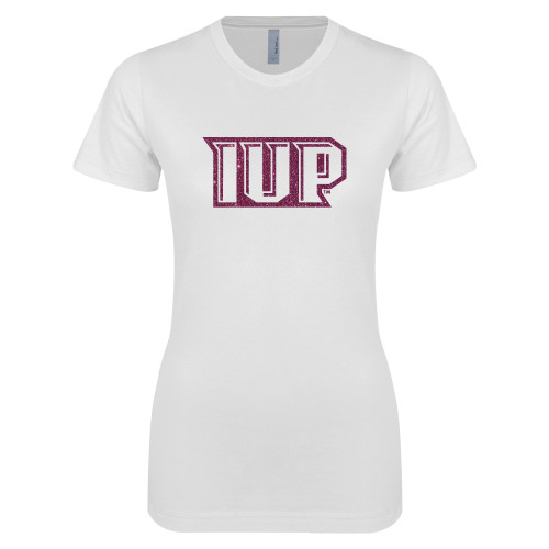  Next Level Womens White Boyfriend Tee - L Pink Glitter