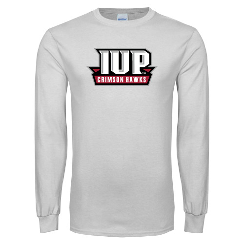  White Long Sleeve T Shirt - IUP Hawks Banner