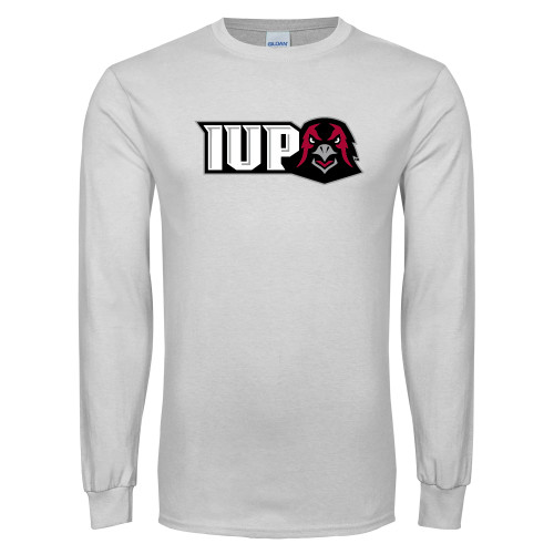  White Long Sleeve T Shirt - IUP Hawk Head