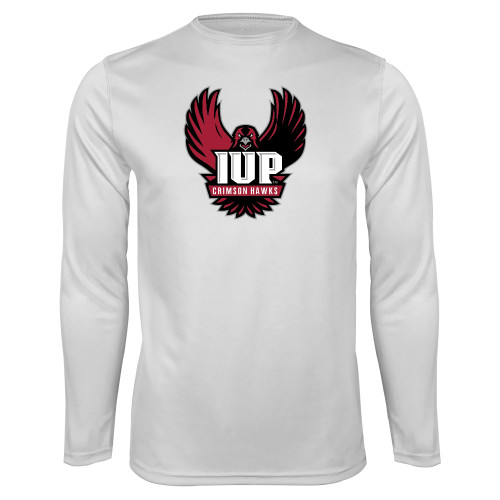  White Performance Long Sleeve Shirt - IUP Hawk Wings