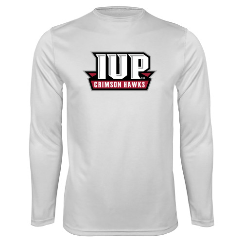  White Performance Long Sleeve Shirt - IUP Hawks Banner