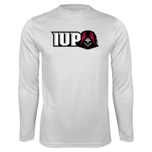  White Performance Long Sleeve Shirt - IUP Hawk Head