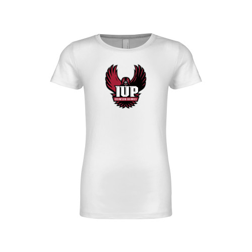  Next Level Girls White Fashion Fit T Shirt - IUP Hawk Wings