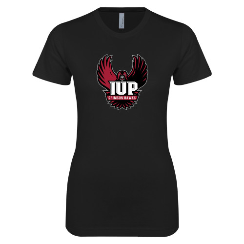  Next Level Womens Black Boyfriend Tee - IUP Hawk Wings
