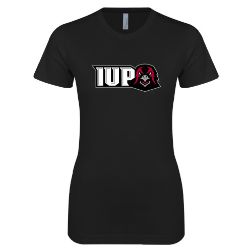  Next Level Womens Black Boyfriend Tee - IUP Hawk Head