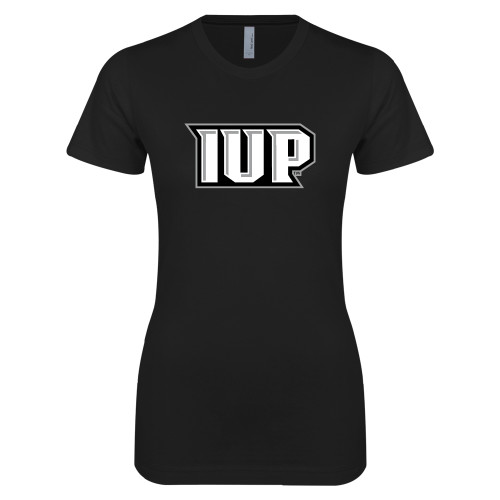  Next Level Womens Black Boyfriend Tee - IUP Monogram