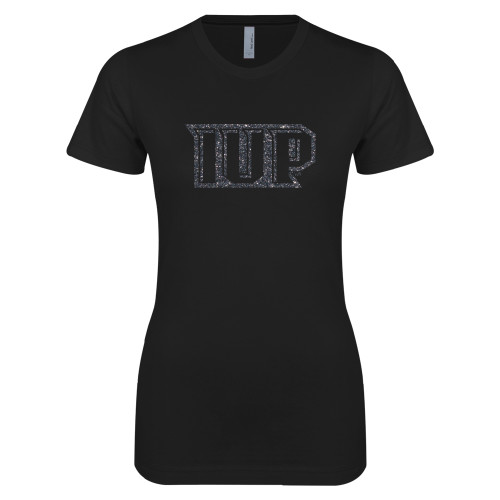  Next Level Womens Black Boyfriend Tee - F Graphite Soft Glitter