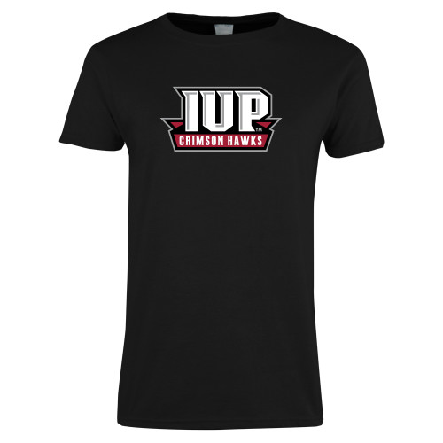  Womens Black Short Sleeve Tee - IUP Hawks Banner
