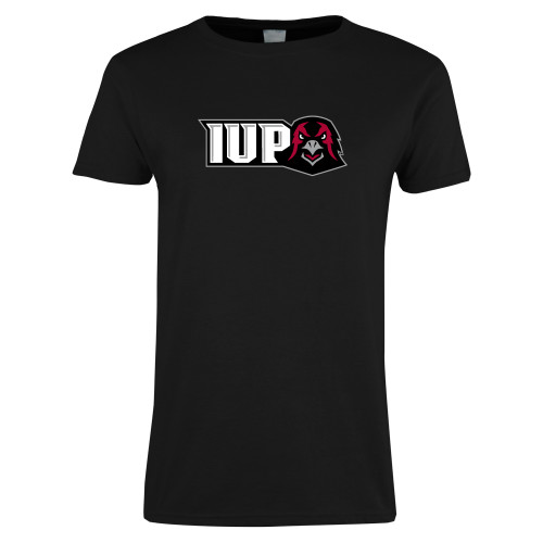  Womens Black Short Sleeve Tee - IUP Hawk Head