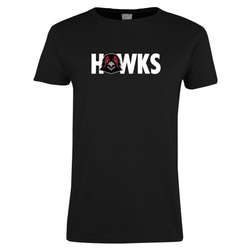 Womens Black Short Sleeve Tee - Hawks w Hawk Head