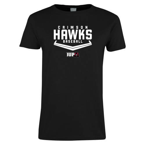  Womens Black Short Sleeve Tee - Baseball Plate