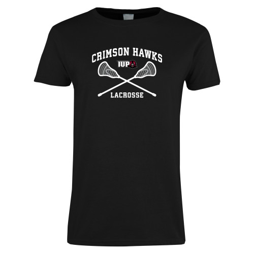  Womens Black Short Sleeve Tee - Lacrosse Crossed Sticks