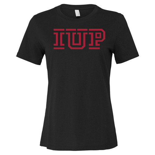  Bella + Canvas Womens Black Relaxed Cotton T Shirt - IUP Logo