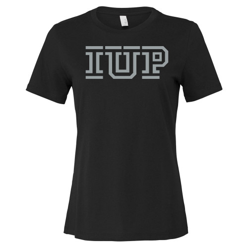  Bella + Canvas Womens Black Relaxed Cotton T Shirt - IUP Logo