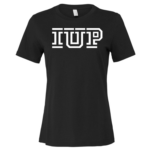  Bella + Canvas Womens Black Relaxed Cotton T Shirt - IUP Logo
