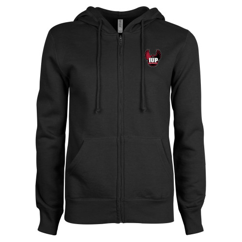  ENZA Womens Black Fleece Full Zip Hoodie - IUP Hawk Wings