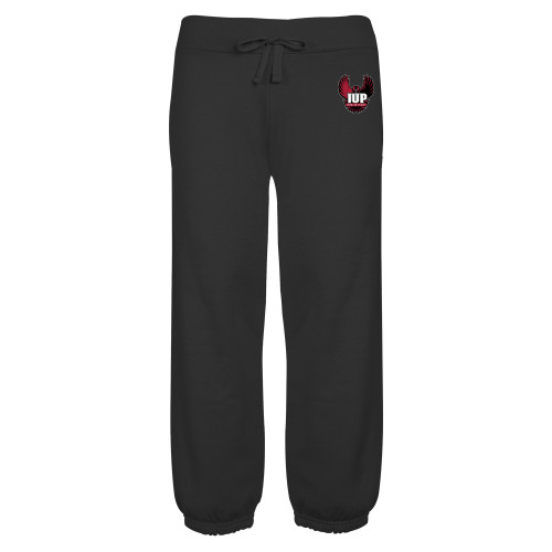  ENZA Womens Black Banded Fleece Capri - IUP Hawk Wings