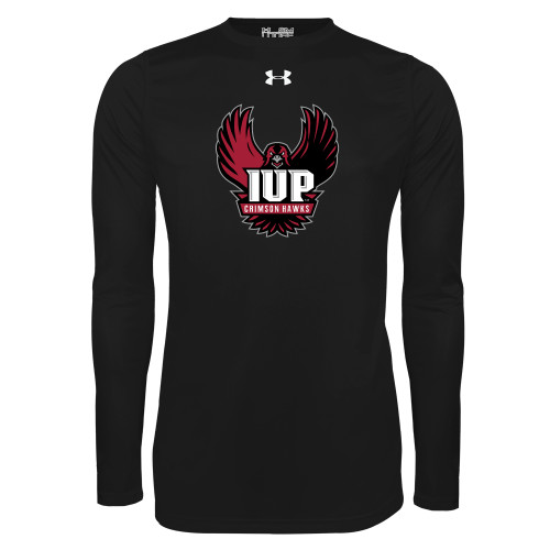  Under Armour Black Long Sleeve Tech Tee - IUP Hawk Wings