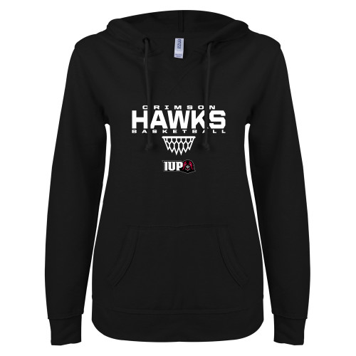  ENZA Womens Black V Notch Raw Edge Fleece Hoodie - Basketball Sharp Net