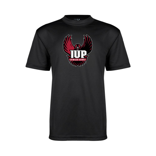 Youth Performance Black Tee - IUP Hawk Wings