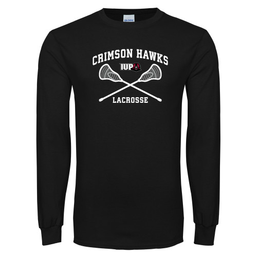  Black Long Sleeve T Shirt - Lacrosse Crossed Sticks