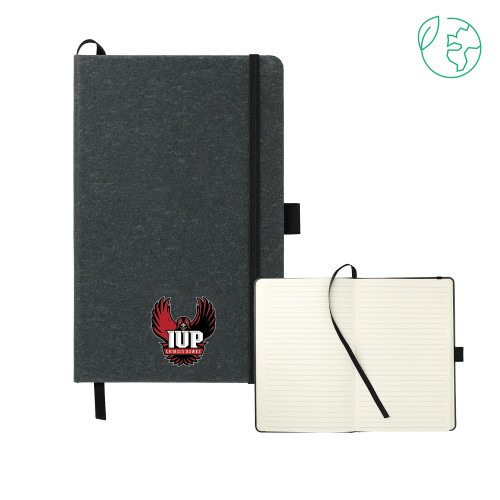  5.5 x 8.5 Black FSC Mix Recycled Leather Bound Journal - IUP Hawk Wings