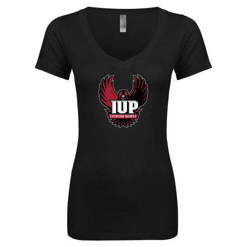  Next Level Womens Black Ideal V Tee - IUP Hawk Wings