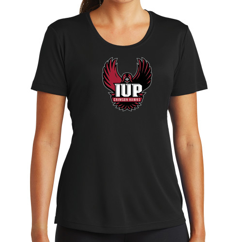  Womens Black Performance Tee - IUP Hawk Wings
