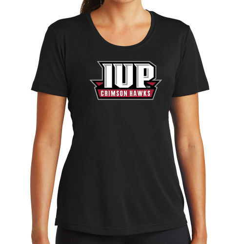  Womens Black Performance Tee - IUP Hawks Banner