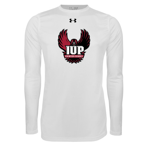  Under Armour White Long Sleeve Tech Tee - IUP Hawk Wings