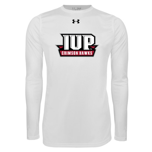  Under Armour White Long Sleeve Tech Tee - IUP Hawks Banner