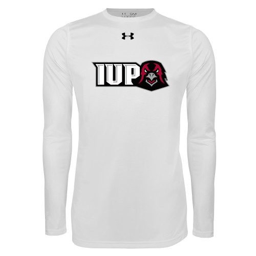  Under Armour White Long Sleeve Tech Tee - IUP Hawk Head