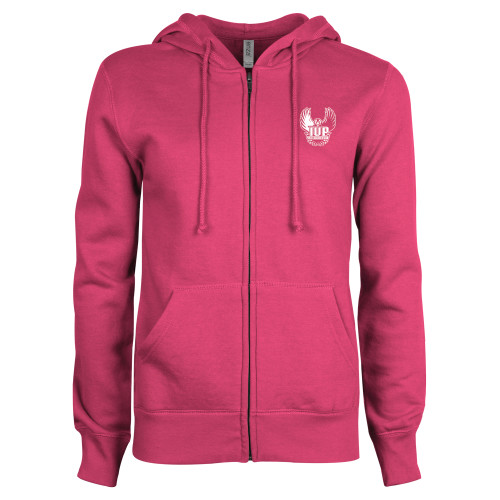  ENZA Womens Fuchsia Fleece Full Zip Hoodie - IUP Hawk Wings