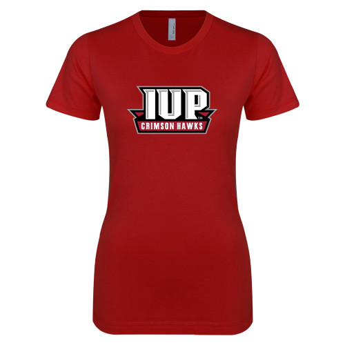 Next Level Womens Cardinal Boyfriend Tee - IUP Hawks Banner