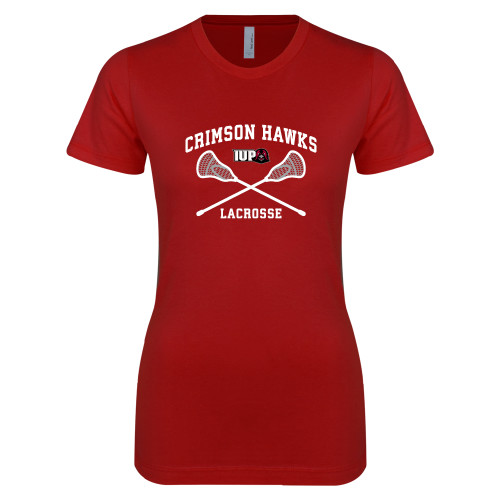 Next Level Womens Cardinal Boyfriend Tee - Lacrosse Crossed Sticks