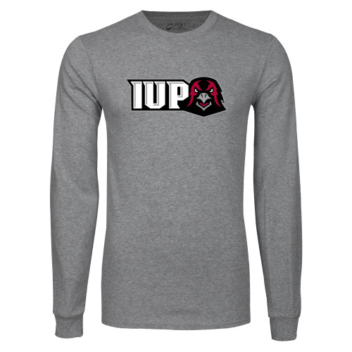  Grey Long Sleeve T Shirt - IUP Hawk Head
