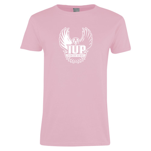  Womens Pink Short Sleeve Tee - IUP Hawk Wings