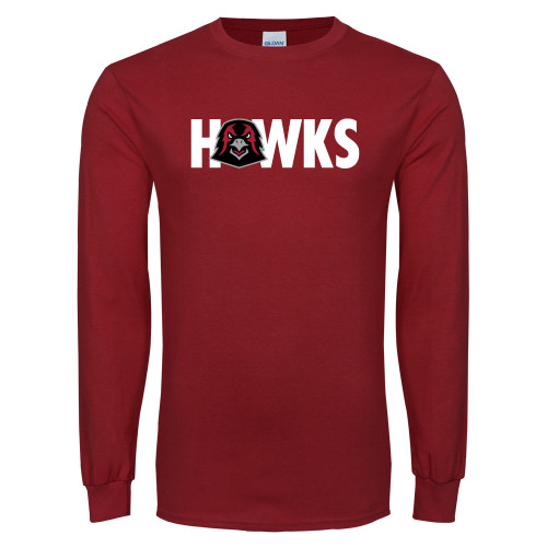  Cardinal Long Sleeve T Shirt - Hawks w Hawk Head