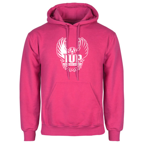  Womens Fuchsia Fleece Hoodie - IUP Hawk Wings