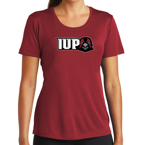  Womens Cardinal Performance Short Sleeve Tee - IUP Hawk Head